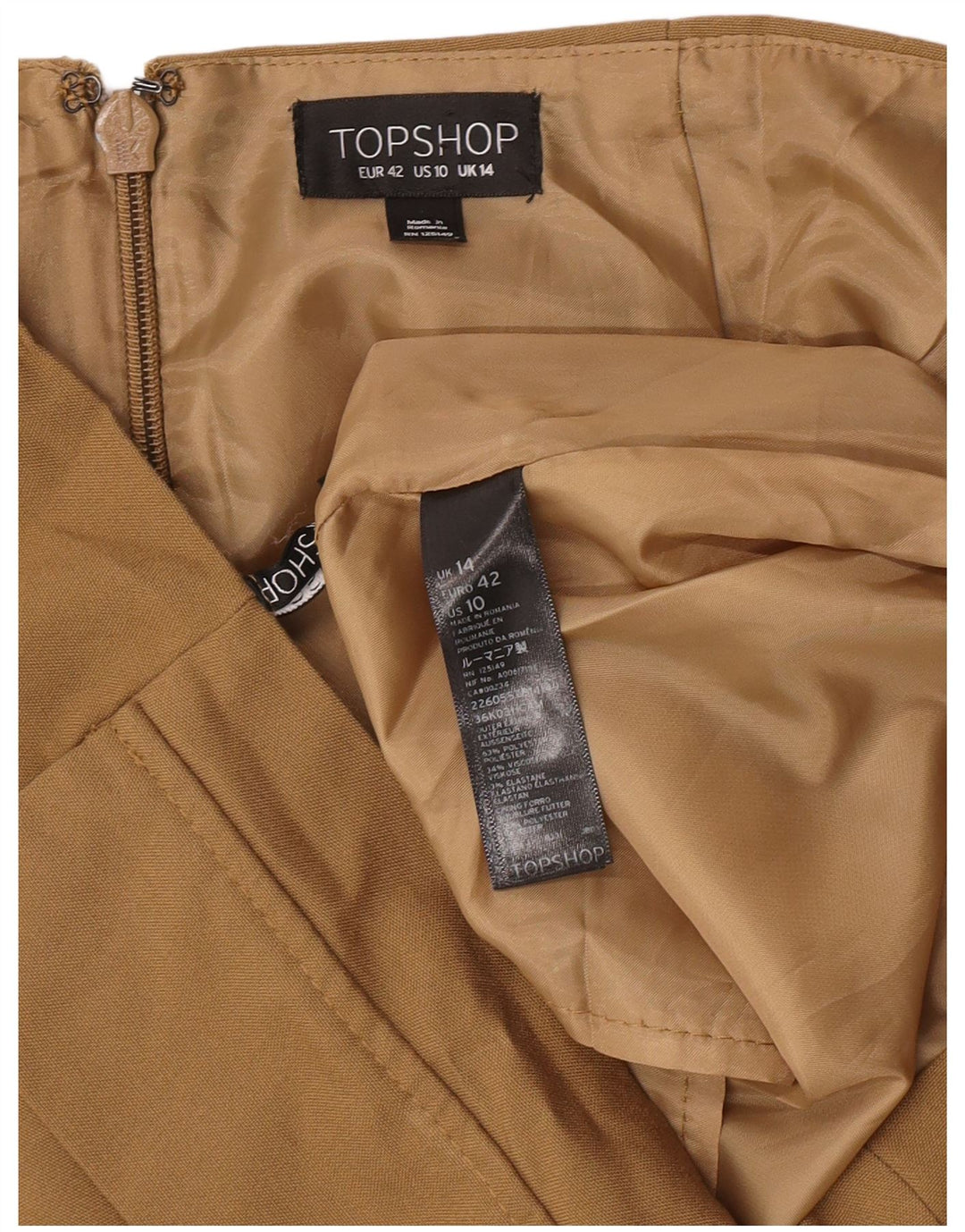 Topshop Minigonna da donna UK 14 Grande W32 Poliestere kaki