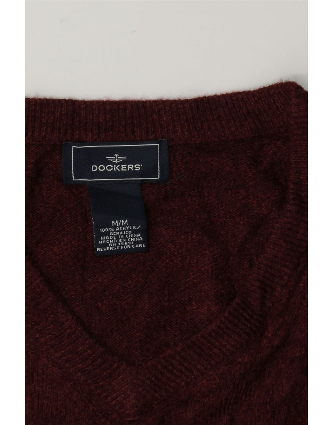 DOCKERS Mens V-Neck Jumper Sweater Medium Maroon Acrylic Vintage Dockers and Second-Hand Dockers from Messina Hembry 