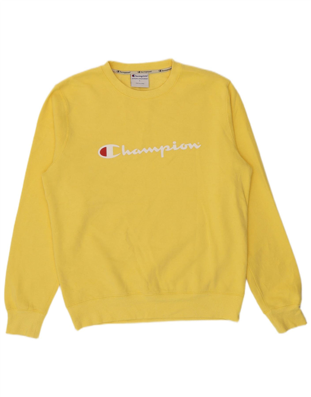 Felpa grafica da uomo Champion, maglione grande, cotone giallo