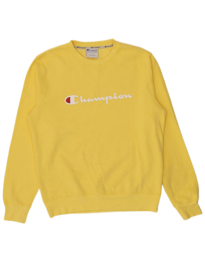 Felpa grafica da uomo Champion, maglione grande, cotone giallo