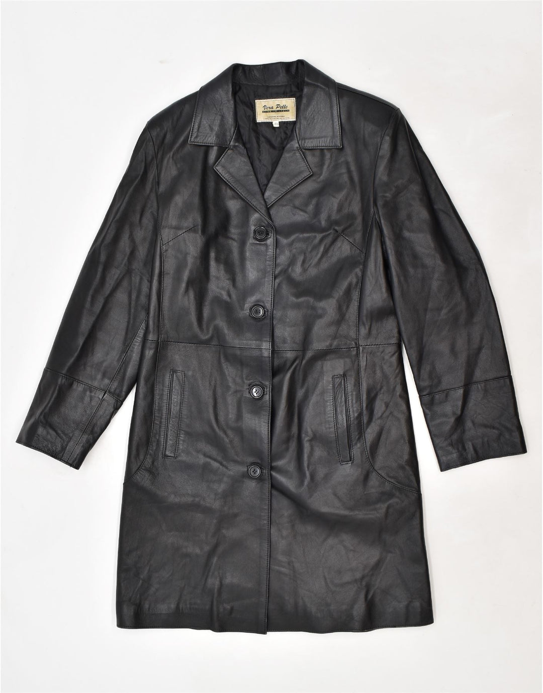 Cappotto in Pelle Donna VINTAGE IT 48 XL Pelle Nera