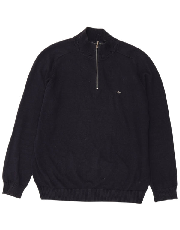 Maglione maglione con zip da uomo Fynch Hatton XL in cotone blu navy