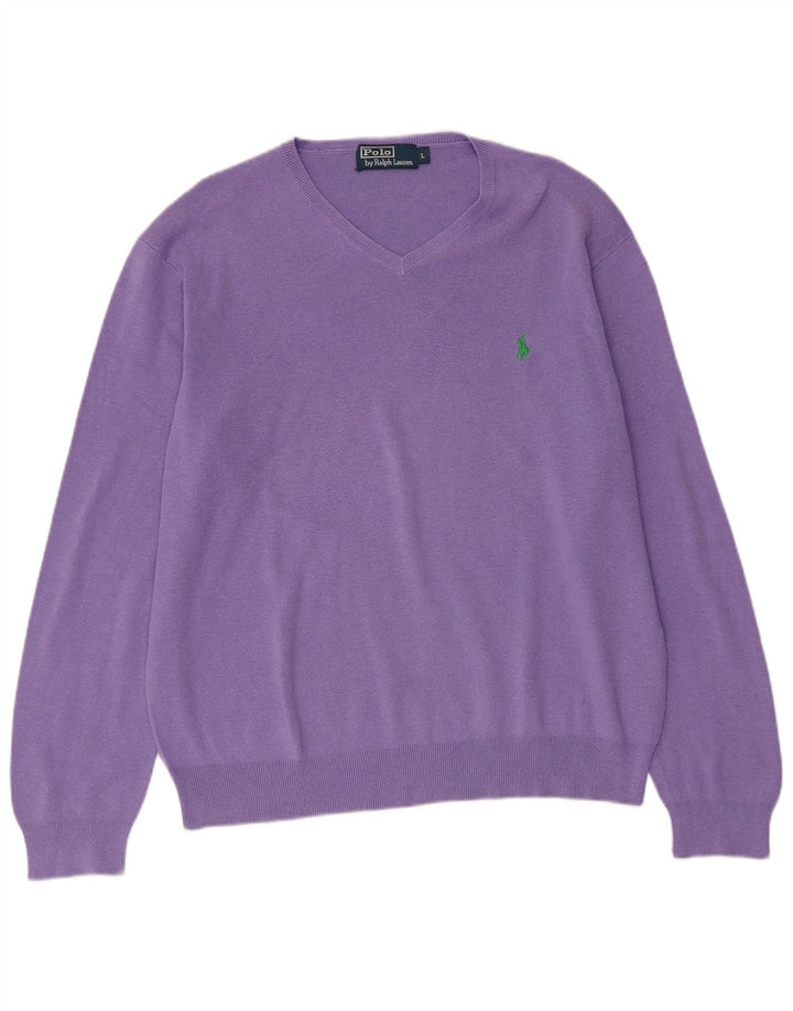 POLO RALPH LAUREN Maglione da donna con scollo a V UK 16 Grande cotone viola