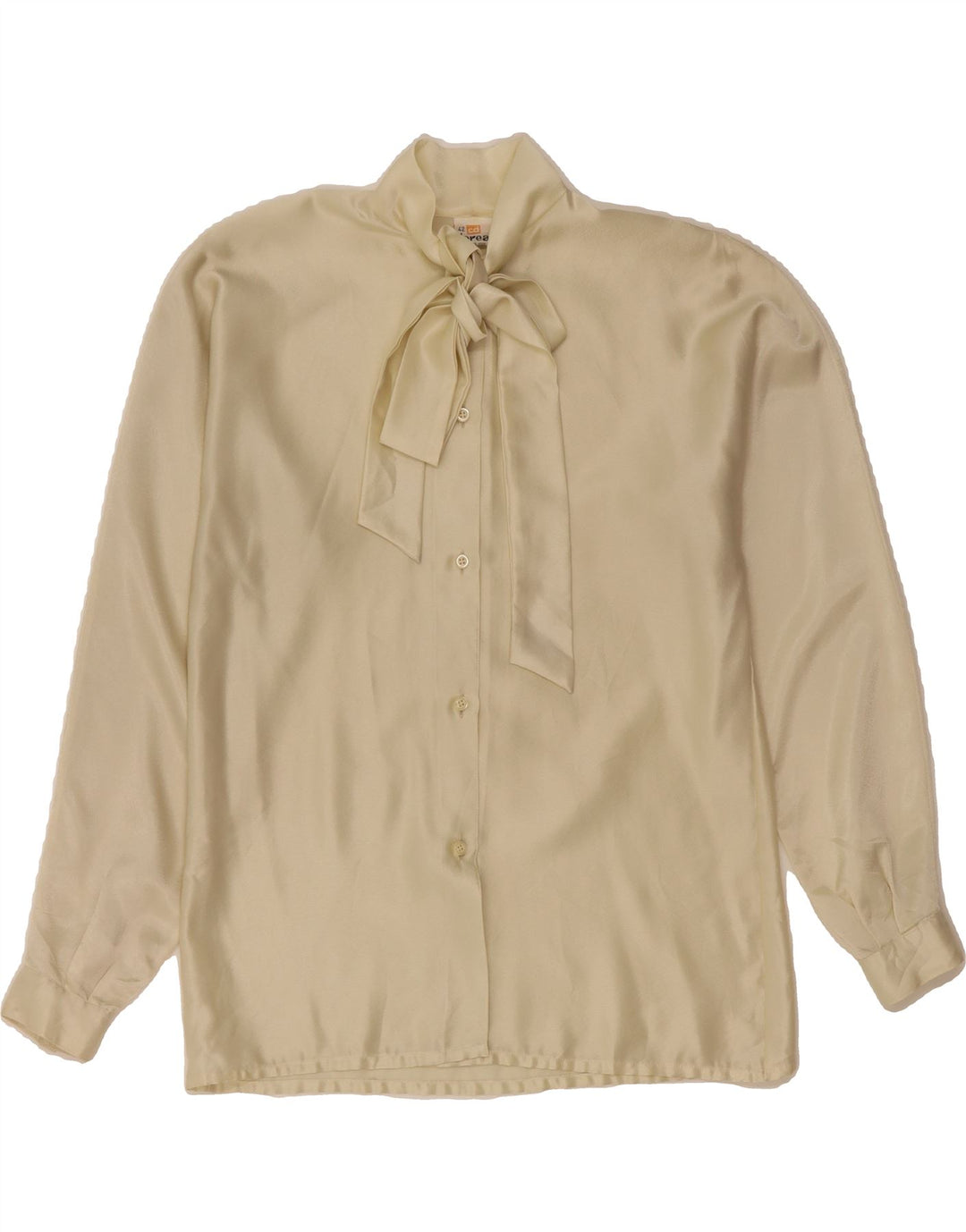 VINTAGE Womens Front Tie Shirt Blouse IT 42 Medium Beige Polyester Vintage Vintage and Second-Hand Vintage from Messina Hembry 