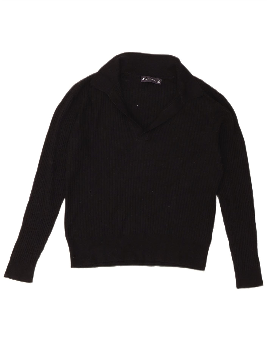 Maglione corto da donna Marks & Spencer con collo a polo UK 12 medio nero