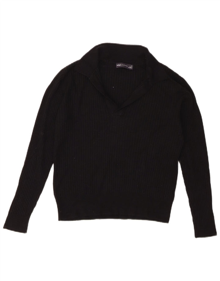 Maglione corto da donna Marks & Spencer con collo a polo UK 12 medio nero