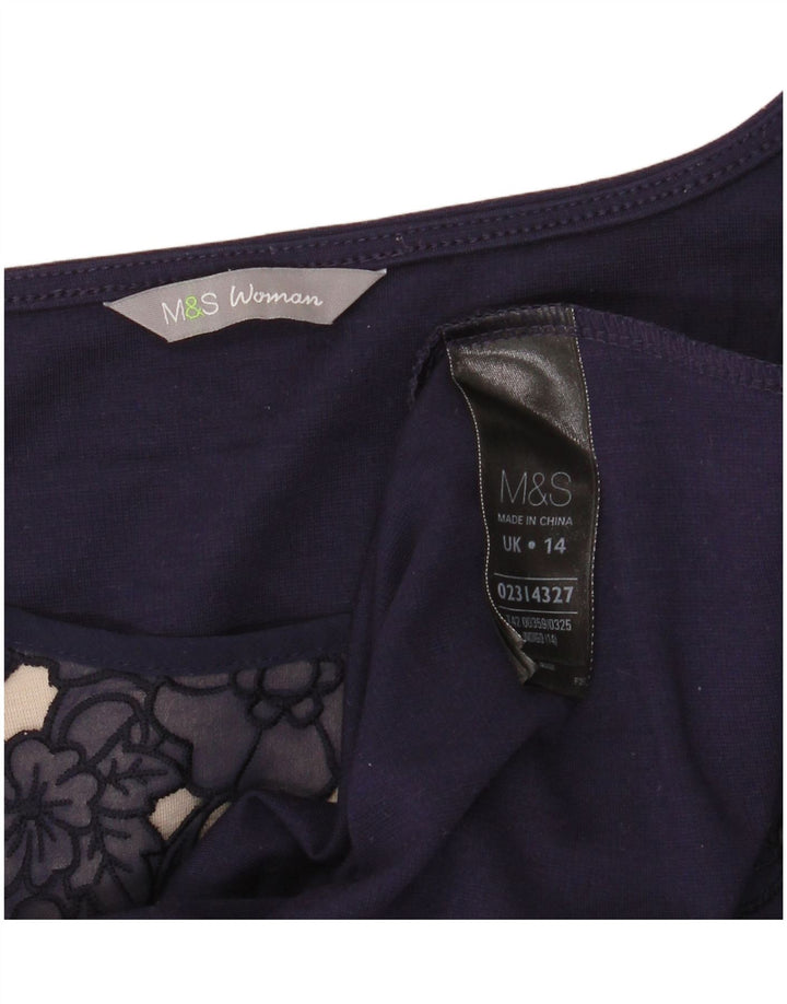 MARKS & SPENCER Abito a trapezio da donna UK 14 Medio blu navy floreale