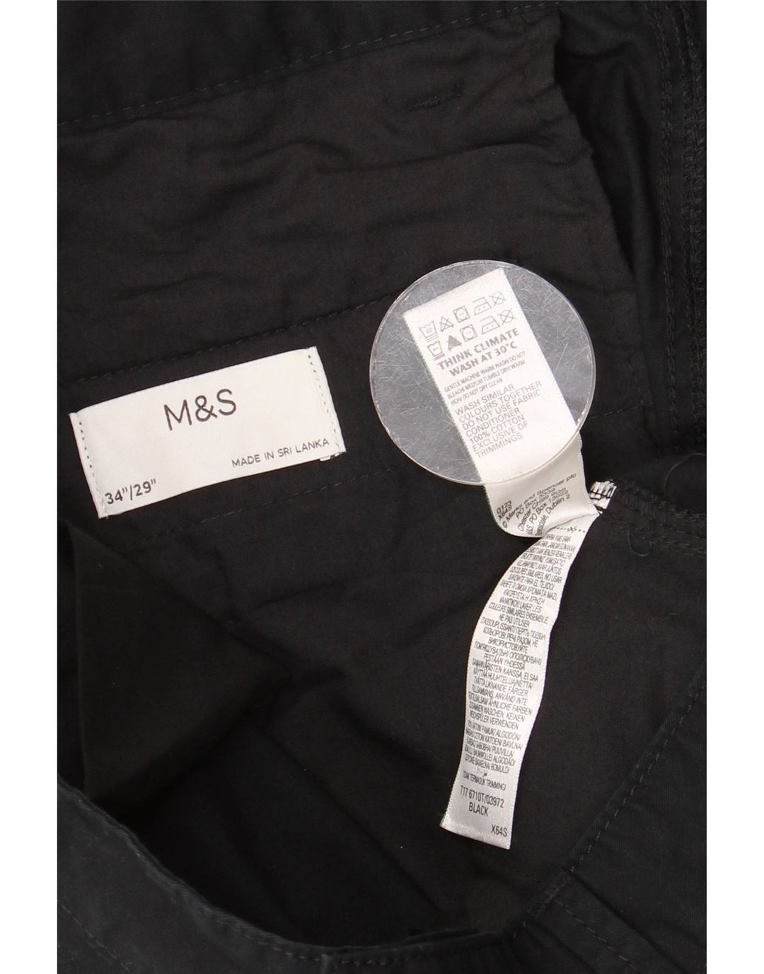 MARKS & SPENCER Pantaloni cargo dritti da uomo W34 L29 cotone nero