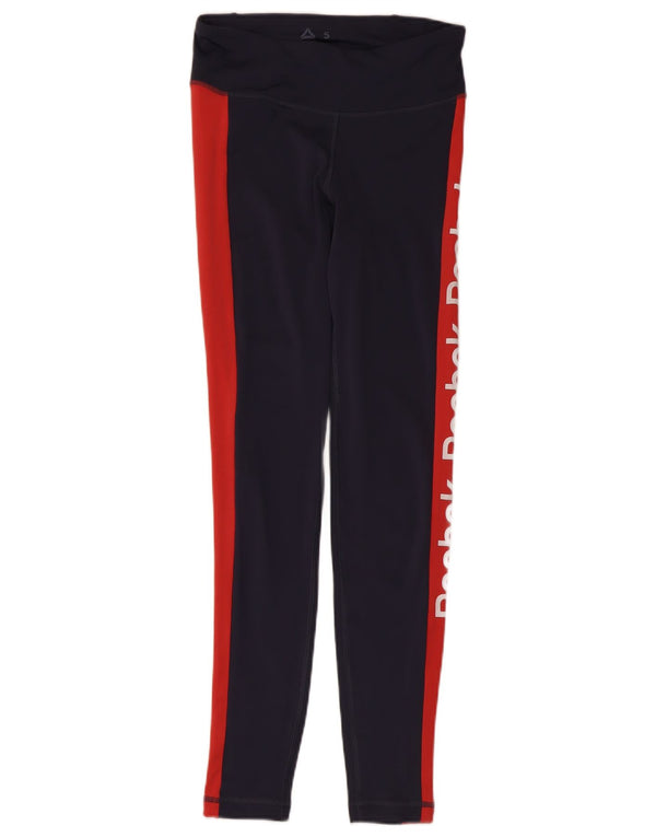 Leggings grafici da donna Reebok UK 8/10 Small Blu navy Colourblock