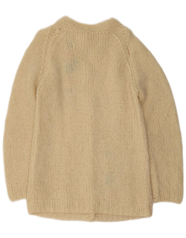 Maglione cardigan da donna vintage UK 10 piccolo floreale bianco sporco