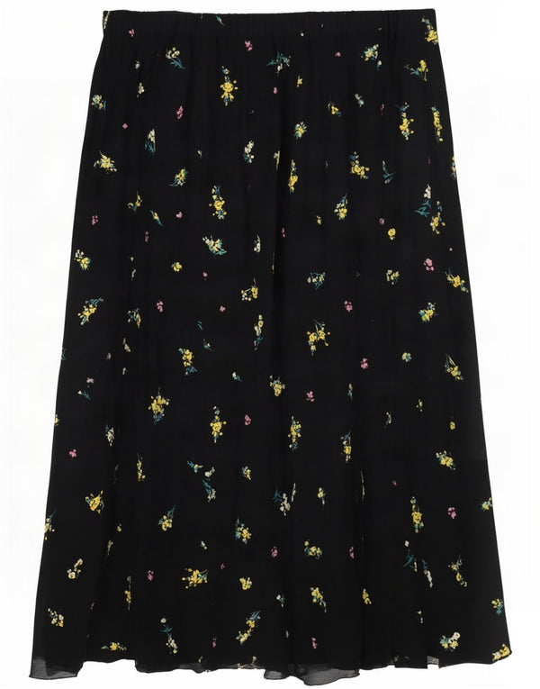 Gonna a trapezio da donna Marks & Spencer UK 14 grande W32 viscosa floreale nera