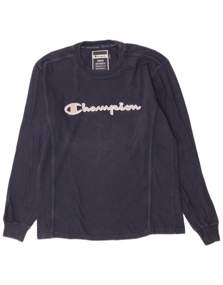 Champion Top grafico da uomo a maniche lunghe in cotone blu navy medio