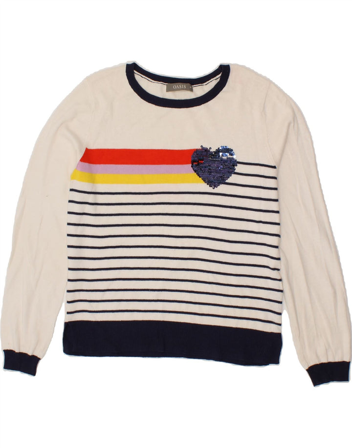 OASIS Womens Boat Neck Jumper Sweater UK 12 Medium Off White Striped Vintage Oasis and Second-Hand Oasis from Messina Hembry 