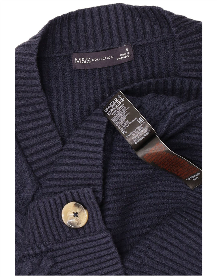 Maglione cardigan da donna Marks & Spencer UK 10 piccolo in viscosa blu navy