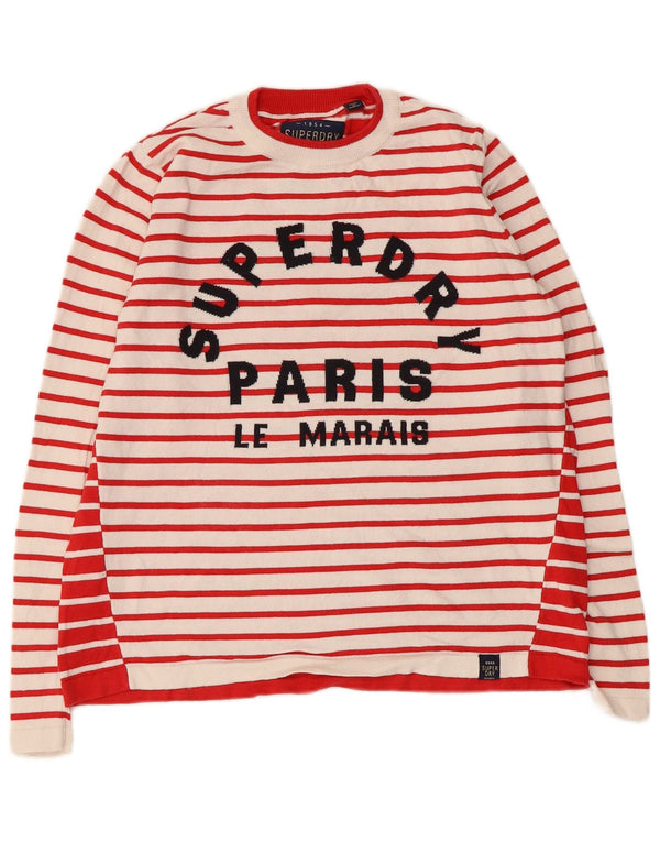 Maglione maglione girocollo con grafica da donna Superdry UK 10 Small Red Striped