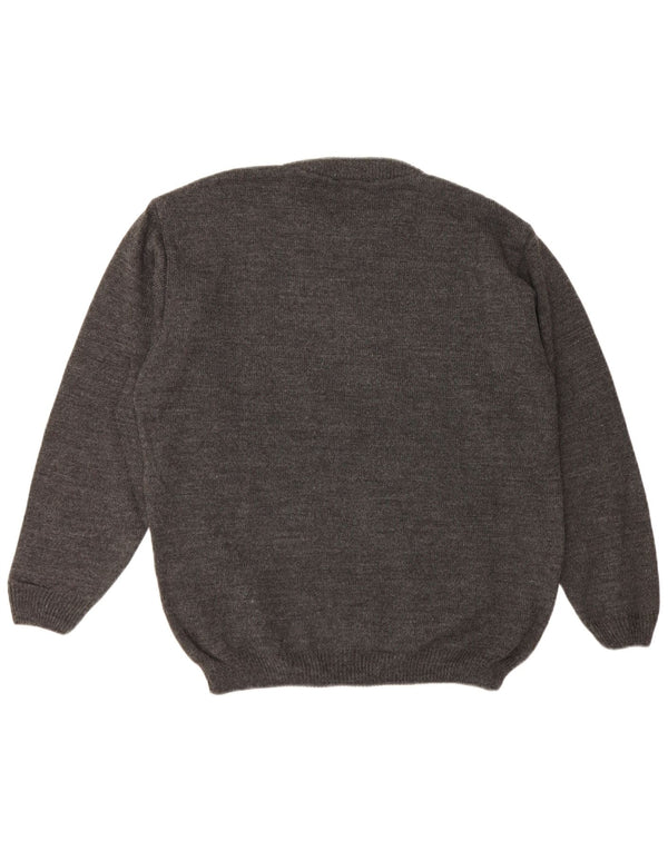 Maglione maglione girocollo da uomo Basicline UK 42/44 Acrilico a quadri grigi grandi