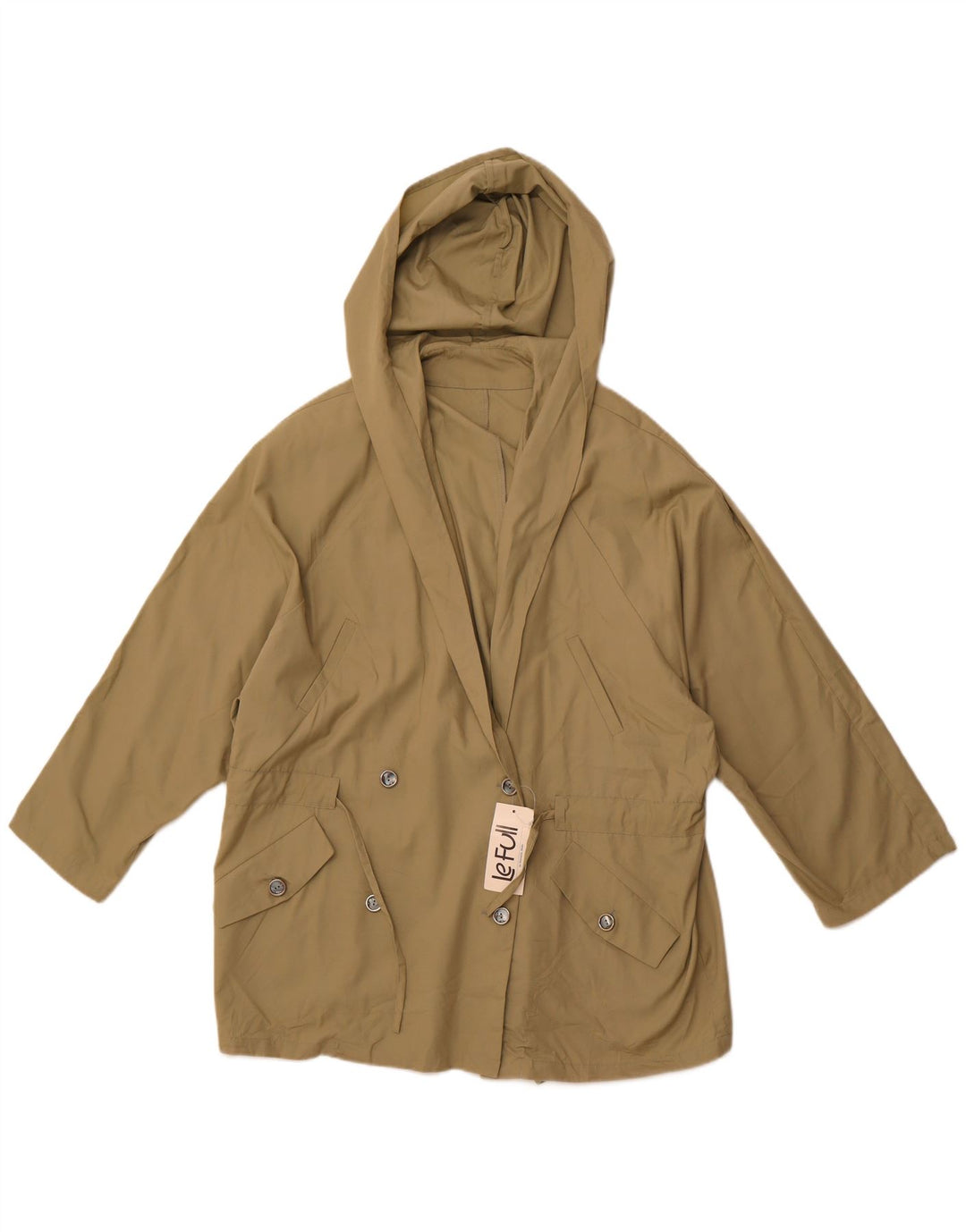 LE FULL Cappotto doppiopetto oversize con cappuccio da donna UK 14 Medio Cachi