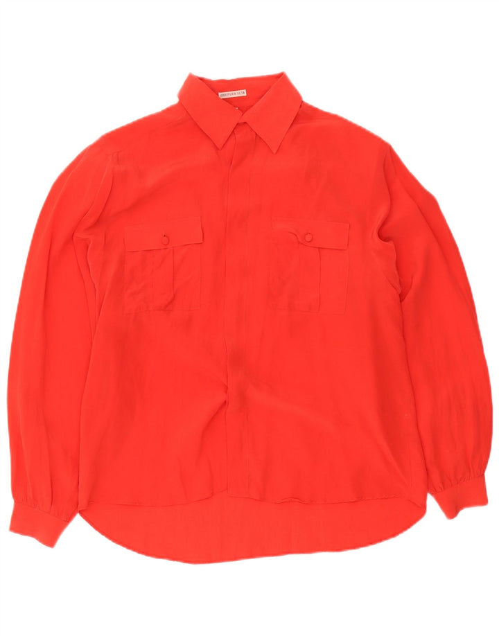 Camicetta camicia oversize da donna vintage EU 36 piccola seta rossa