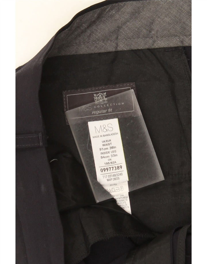 MARKS & SPENCER Pantaloni da abito vestibilità regolare da uomo W36 L33 poliestere blu navy