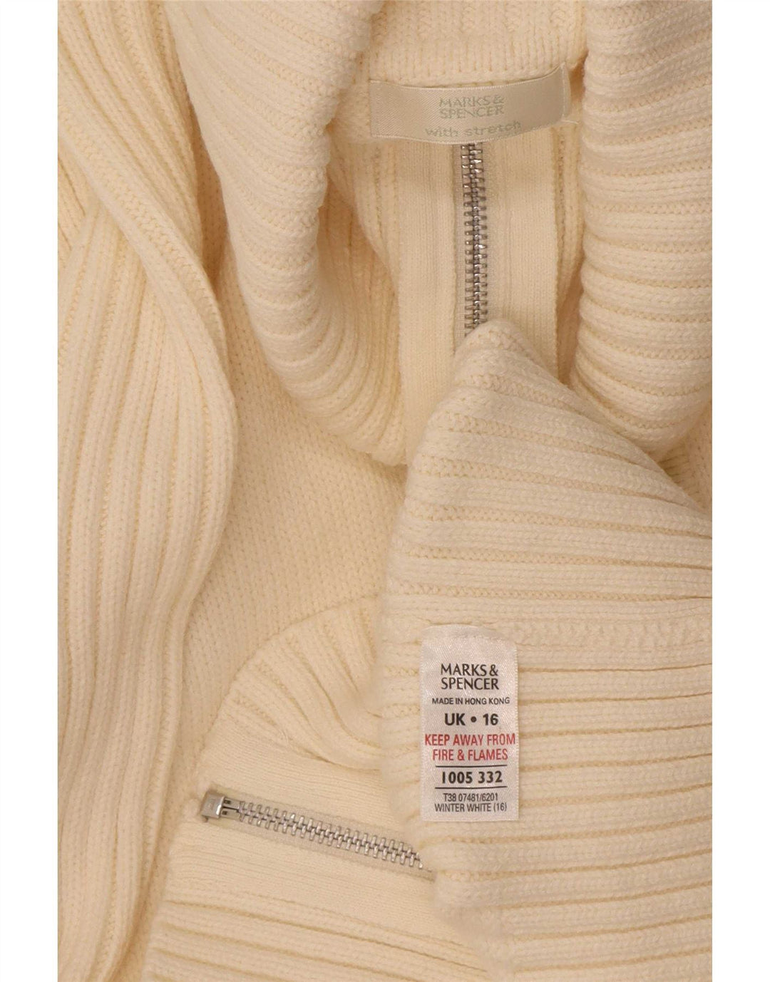 Maglione cardigan con zip intera da donna Marks & Spencer UK 16 grande bianco sporco