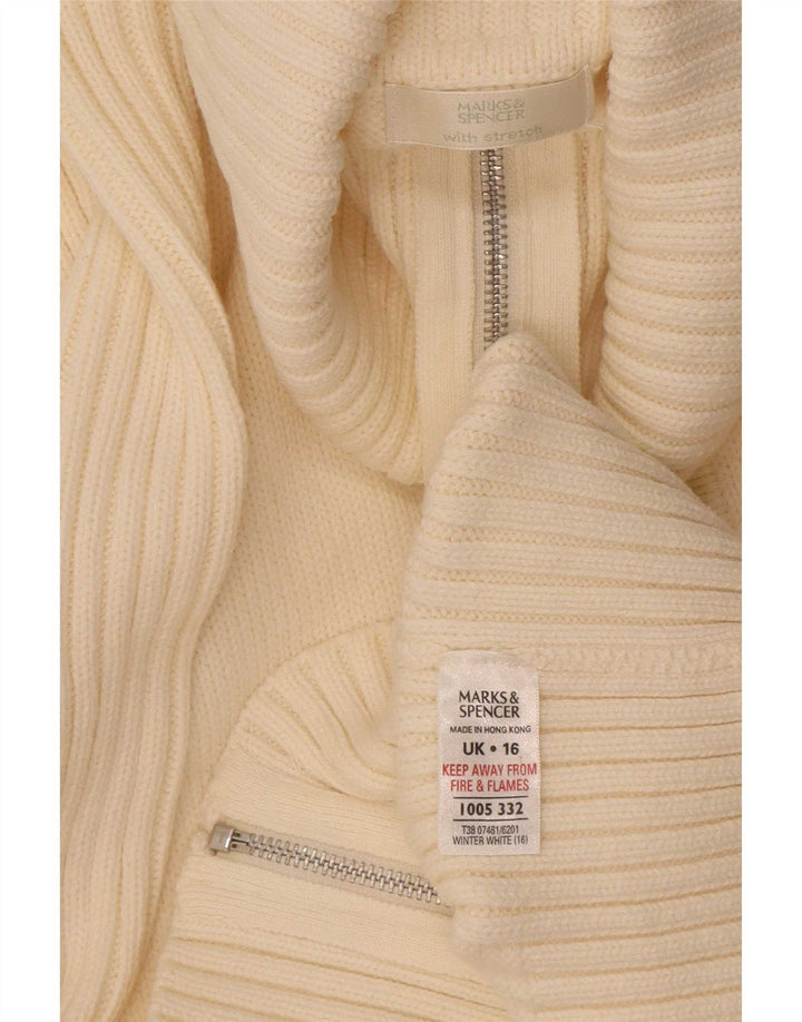 Maglione cardigan con zip intera da donna Marks & Spencer UK 16 grande bianco sporco