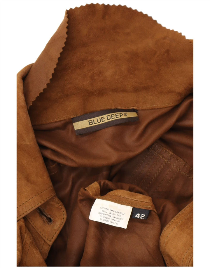 Giacca militare da donna in pelle scamosciata VINTAGE IT 42 in pelle marrone medio