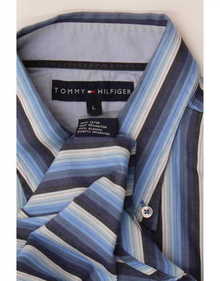 TOMMY HILFIGER Mens Shirt Large Blue Striped Cotton Vintage Tommy Hilfiger and Second-Hand Tommy Hilfiger from Messina Hembry 