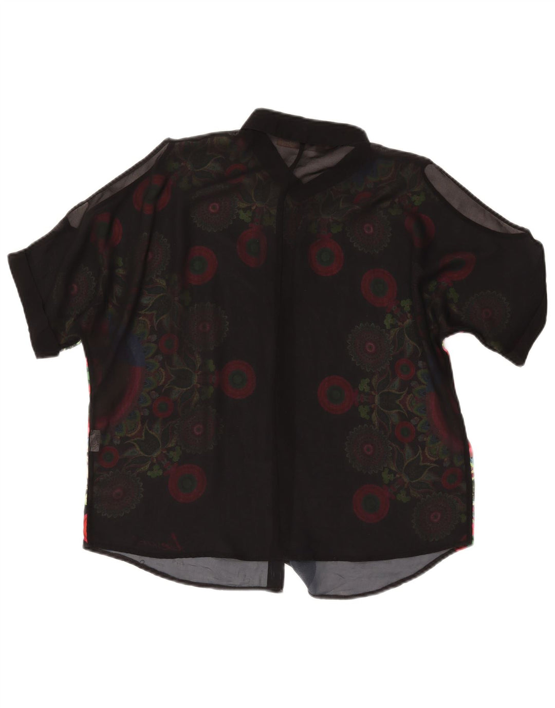 DESIGUAL Camicia da donna trasparente camicetta UK 16 grande nero floreale