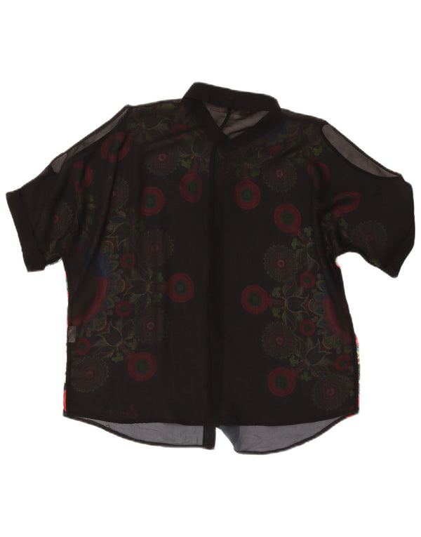 DESIGUAL Camicia da donna trasparente camicetta UK 16 grande nero floreale
