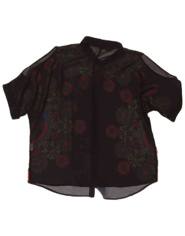 DESIGUAL Camicia da donna trasparente camicetta UK 16 grande nero floreale