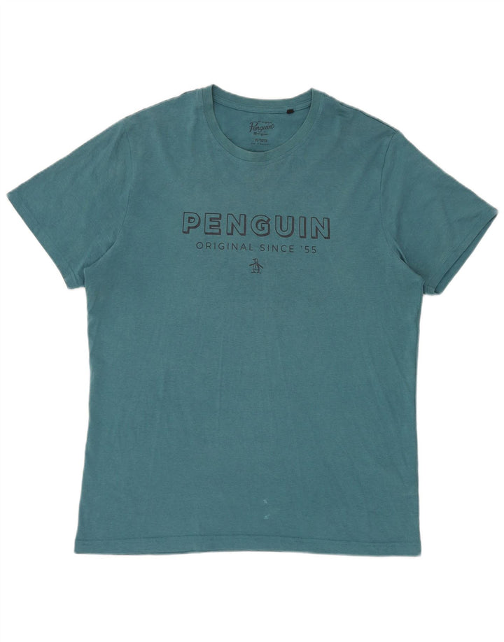 T-shirt grafica da uomo Penguin Top XL in cotone blu
