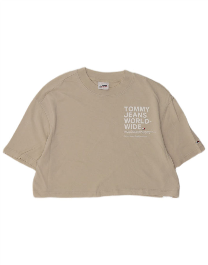 TOMMY HILFIGER T-shirt corta con grafica oversize da donna UK 10 piccola Beige