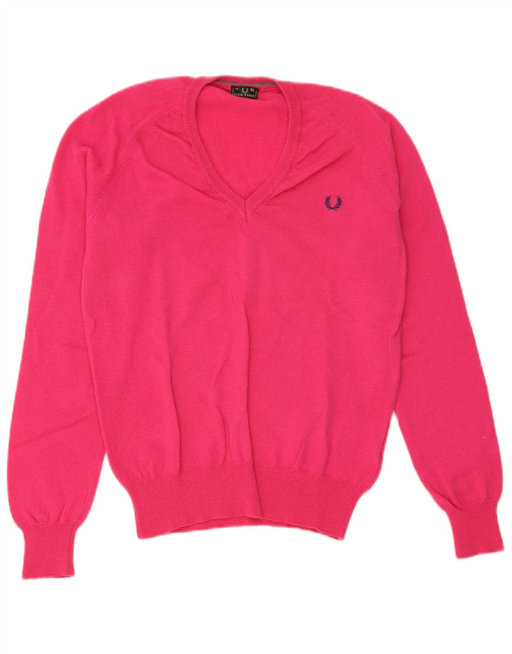 Maglione maglione con scollo a V da donna Fred Perry UK 18 XL Lana rosa