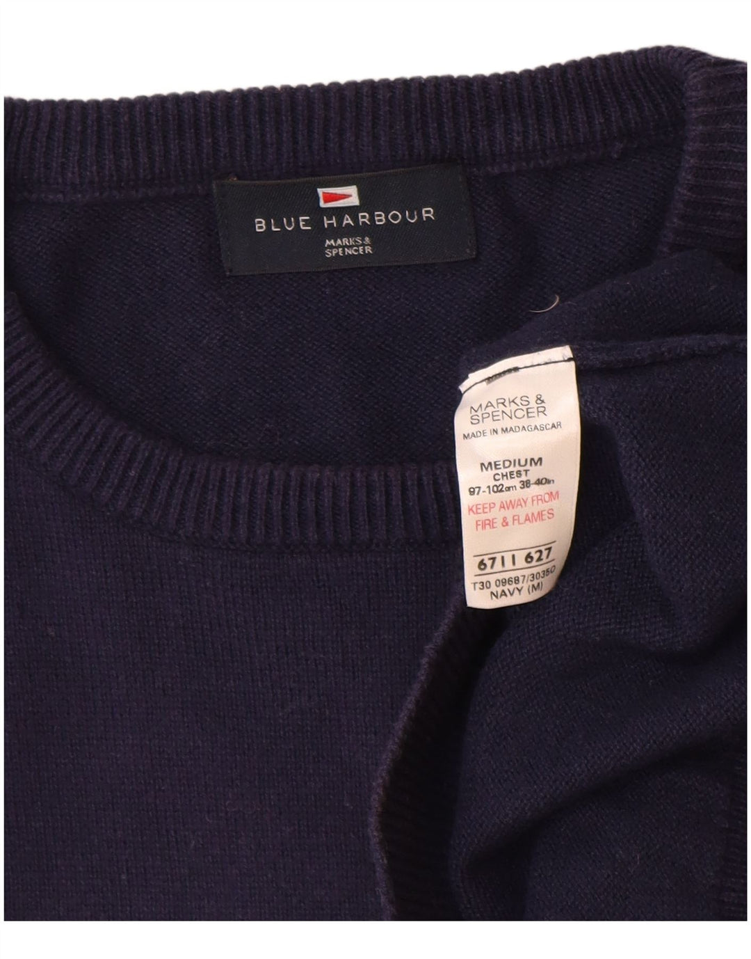 Maglione maglione girocollo da uomo Marks & Spencer blu Harbour blu navy medio