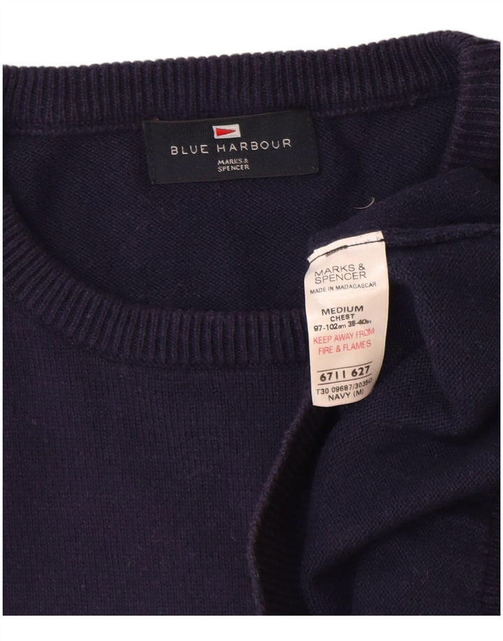 Maglione maglione girocollo da uomo Marks & Spencer blu Harbour blu navy medio