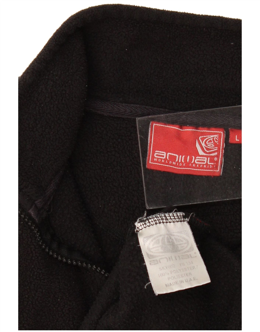 ANIMAL Maglione in pile da uomo con zip e collo, grande, in poliestere nero