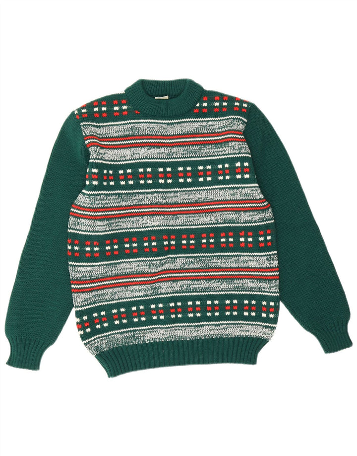 Dralon Maglione da uomo girocollo maglione piccolo verde Fair Isle poliacrilico