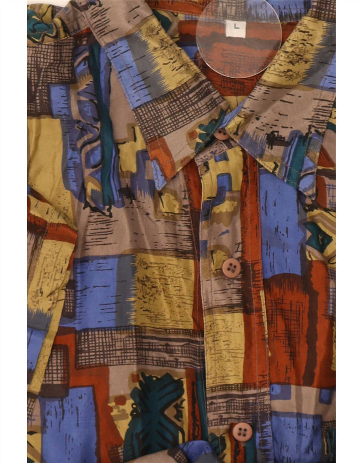 Camicia vintage da uomo a maniche corte grande seta patchwork multicolore