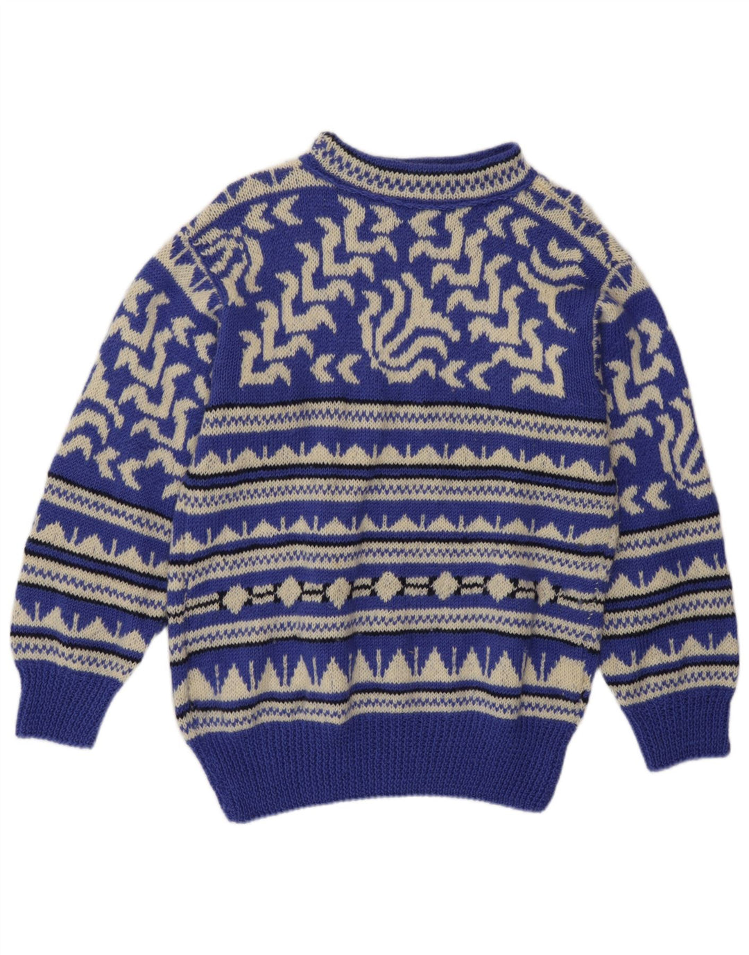 Maglione vintage da uomo con collo dolcevita blu medio geometrico