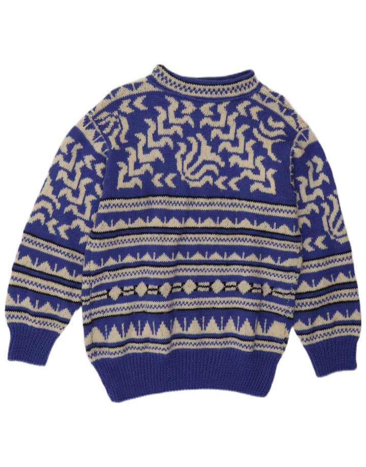 Maglione vintage da uomo con collo dolcevita blu medio geometrico