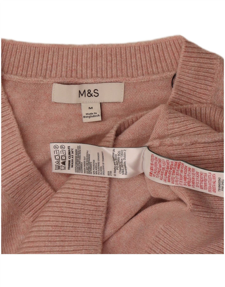 Maglione maglione con scollo a V da donna Marks & Spencer UK 14 Poliestere rosa medio
