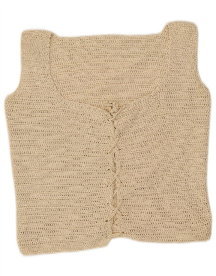 Top corto da donna vintage UK 10 piccolo bianco sporco