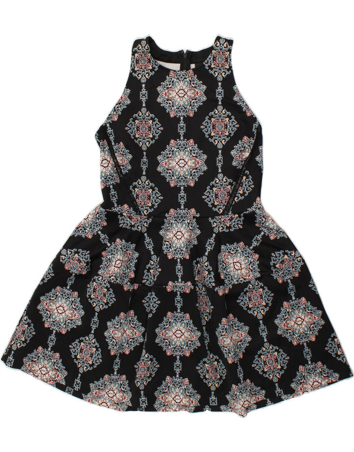 MOSSIMO Womens Sleeveless A-Line Dress UK 16 Large Black Ikat Polyester Vintage Mossimo and Second-Hand Mossimo from Messina Hembry 
