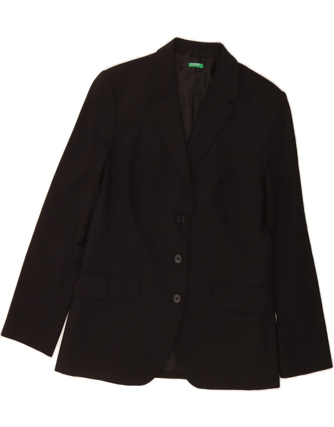 BENETTON Womens 3 Button Blazer Jacket IT 44 Medium Black Polyester Vintage Benetton and Second-Hand Benetton from Messina Hembry 