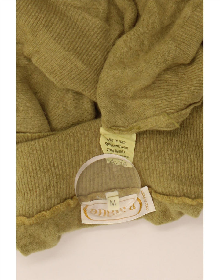 Maglione maglione a collo alto da donna VINTAGE UK 14 Lana d'agnello kaki media