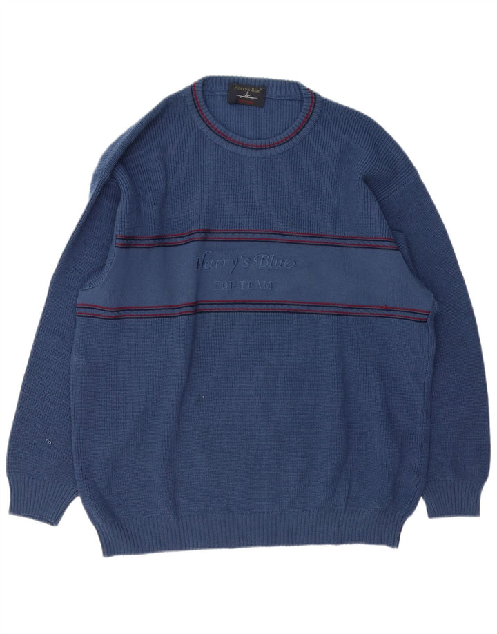 Maglione maglione girocollo con grafica da uomo VINTAGE XL lana blu