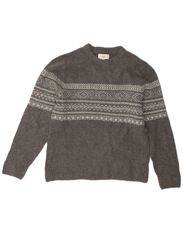 Maglione maglione girocollo da uomo Marks & Spencer grigio medio Fair Isle