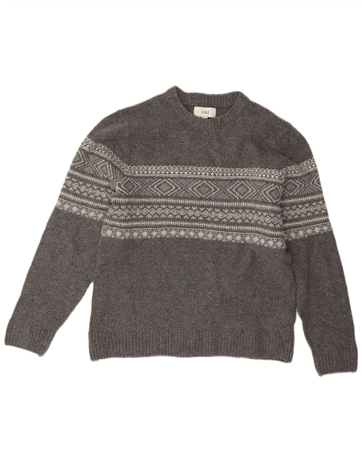 Maglione maglione girocollo da uomo Marks & Spencer grigio medio Fair Isle