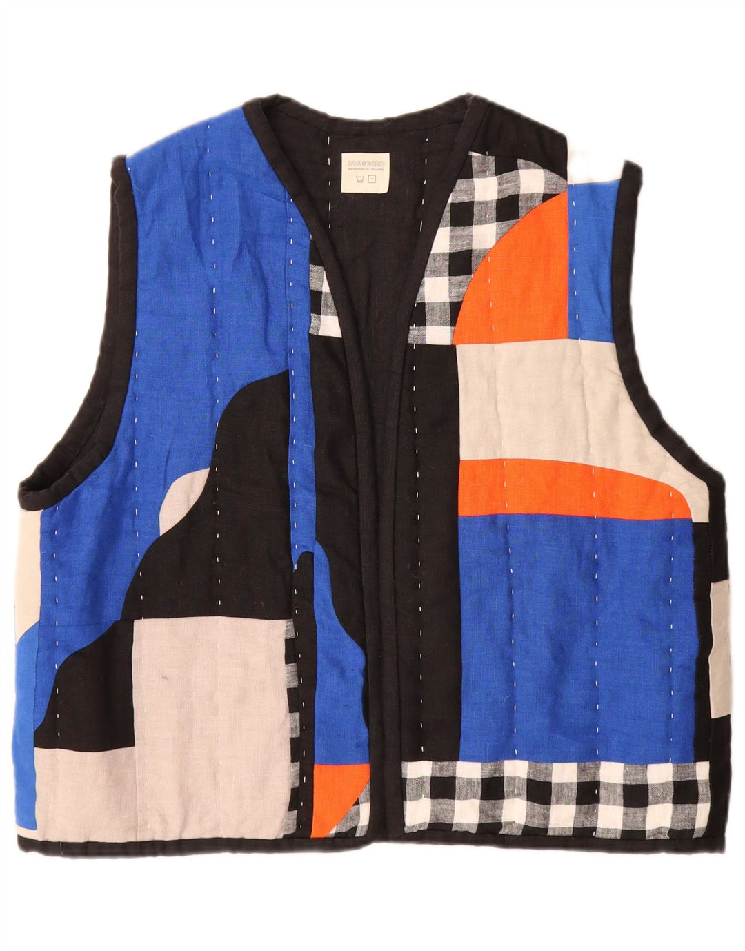 Mossom Gilet trapuntato aperto fatto a mano da donna UK 18 XL Patchwork multicolore