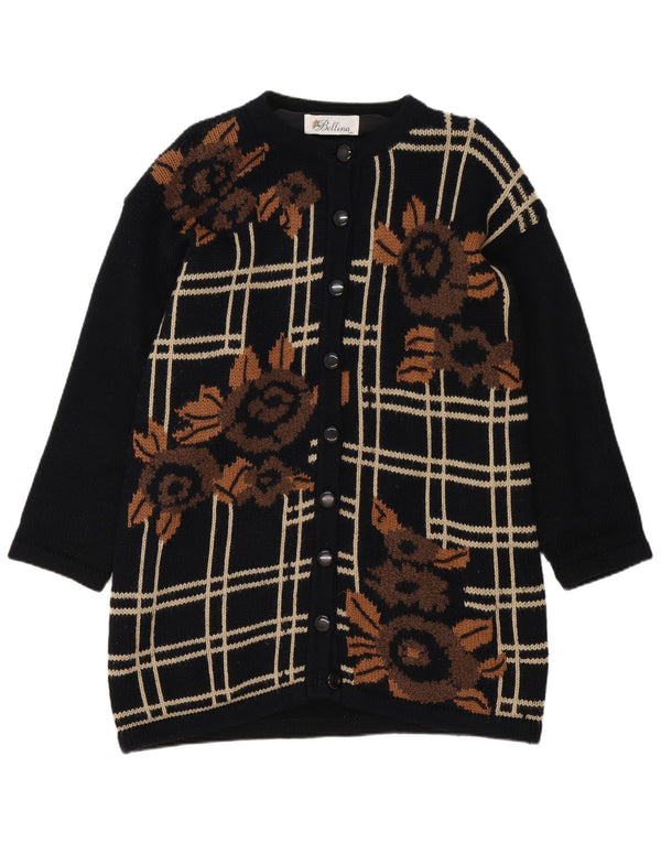 Maglione cardigan oversize lungo da donna Bellina UK 10 piccolo floreale nero